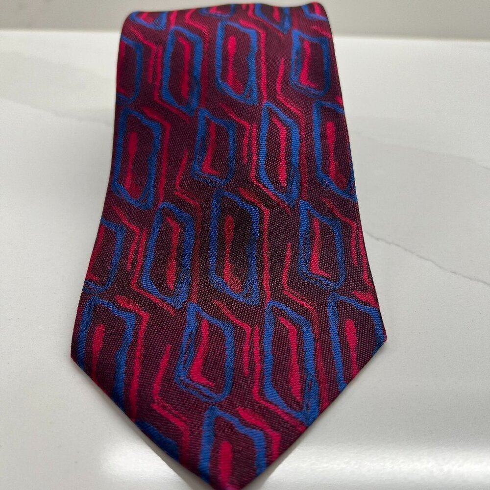 Portofino Vintage Mens Silk Necktie Red & Blue Italy Made 80s Party Club 58x3.5"